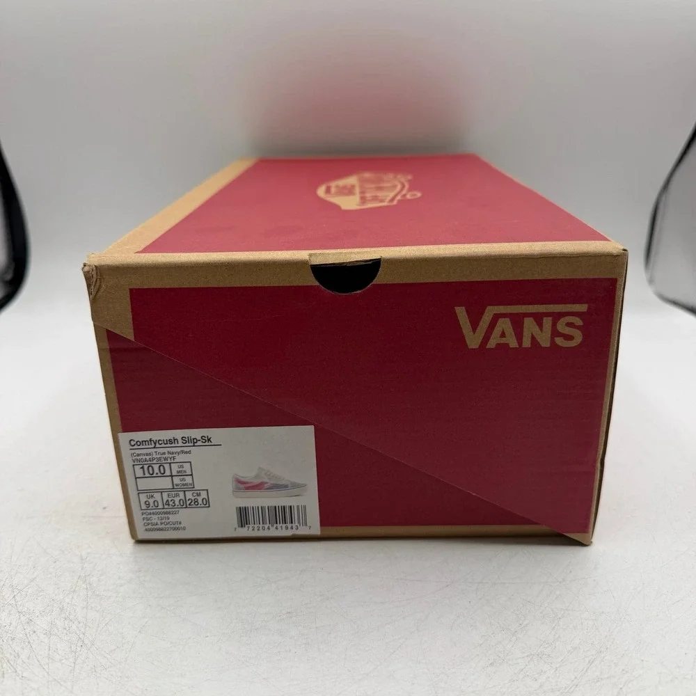 VANS ComfyCush Slip-Skool Shoes Mens 10 Women 11.5 Navy Blue/Red Low Top Sneaker